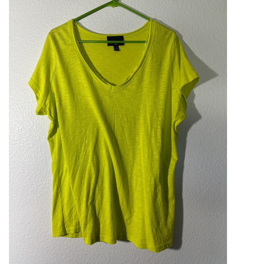 Cynthia Rowley Size 2X Chartreuse Yellow-Green Cotton Modal V-Neck T-Shirt